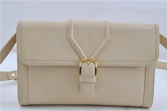 Authentic YVES SAINT LAURENT Shoulder Cross Body Bag Purse Leather Ivory 6235D