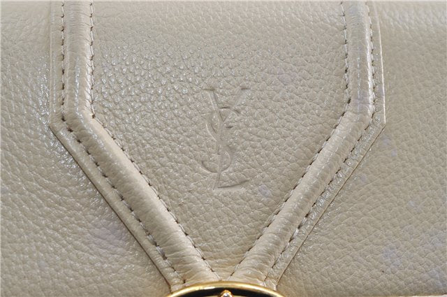 Authentic YVES SAINT LAURENT Shoulder Cross Body Bag Purse Leather Ivory 6235D