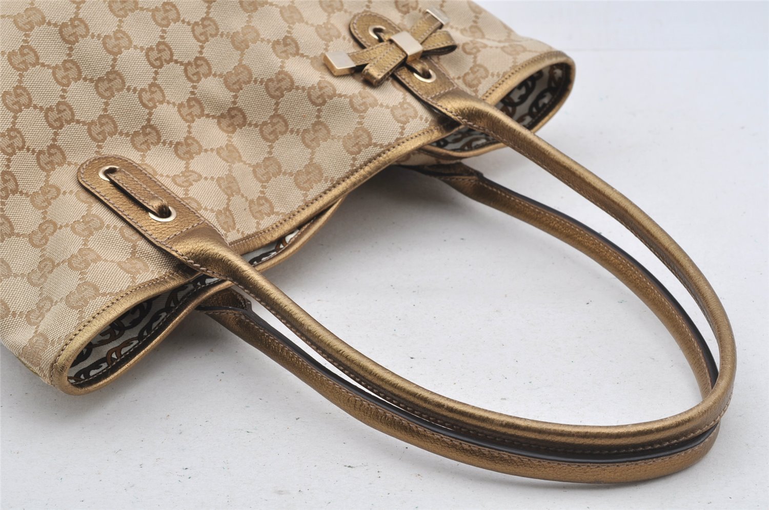 Authentic GUCCI Princy GG Canvas Leather Shoulder Tote Bag 181779 Beige 6235I