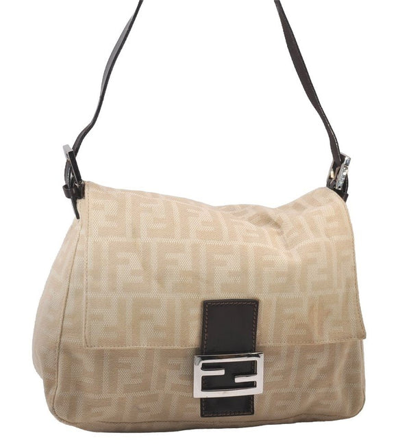 Authentic FENDI Zucca Mamma Baguette Shoulder Bag Canvas Leather Beige 6237I