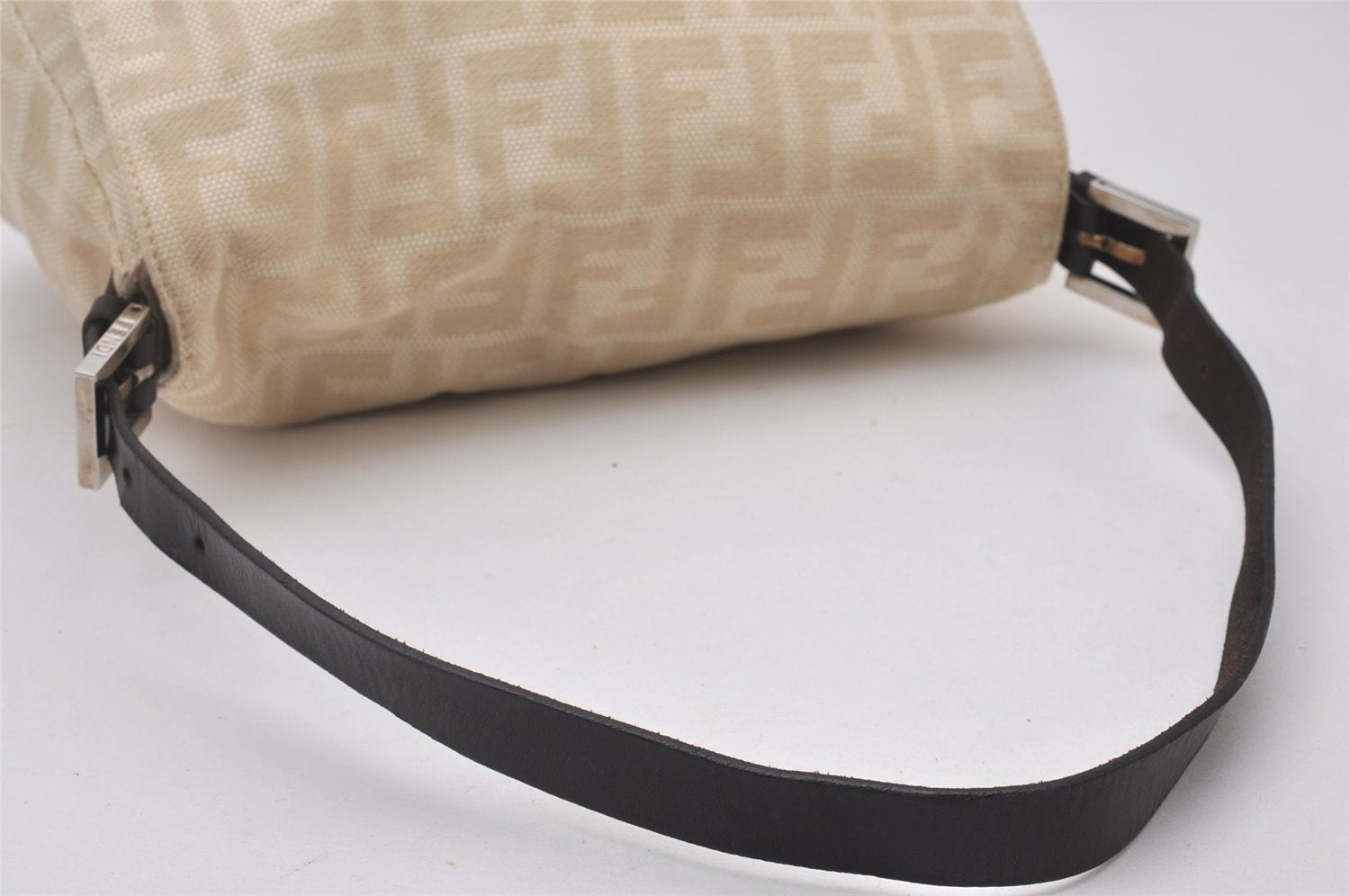 Authentic FENDI Zucca Mamma Baguette Shoulder Bag Canvas Leather Beige 6237I