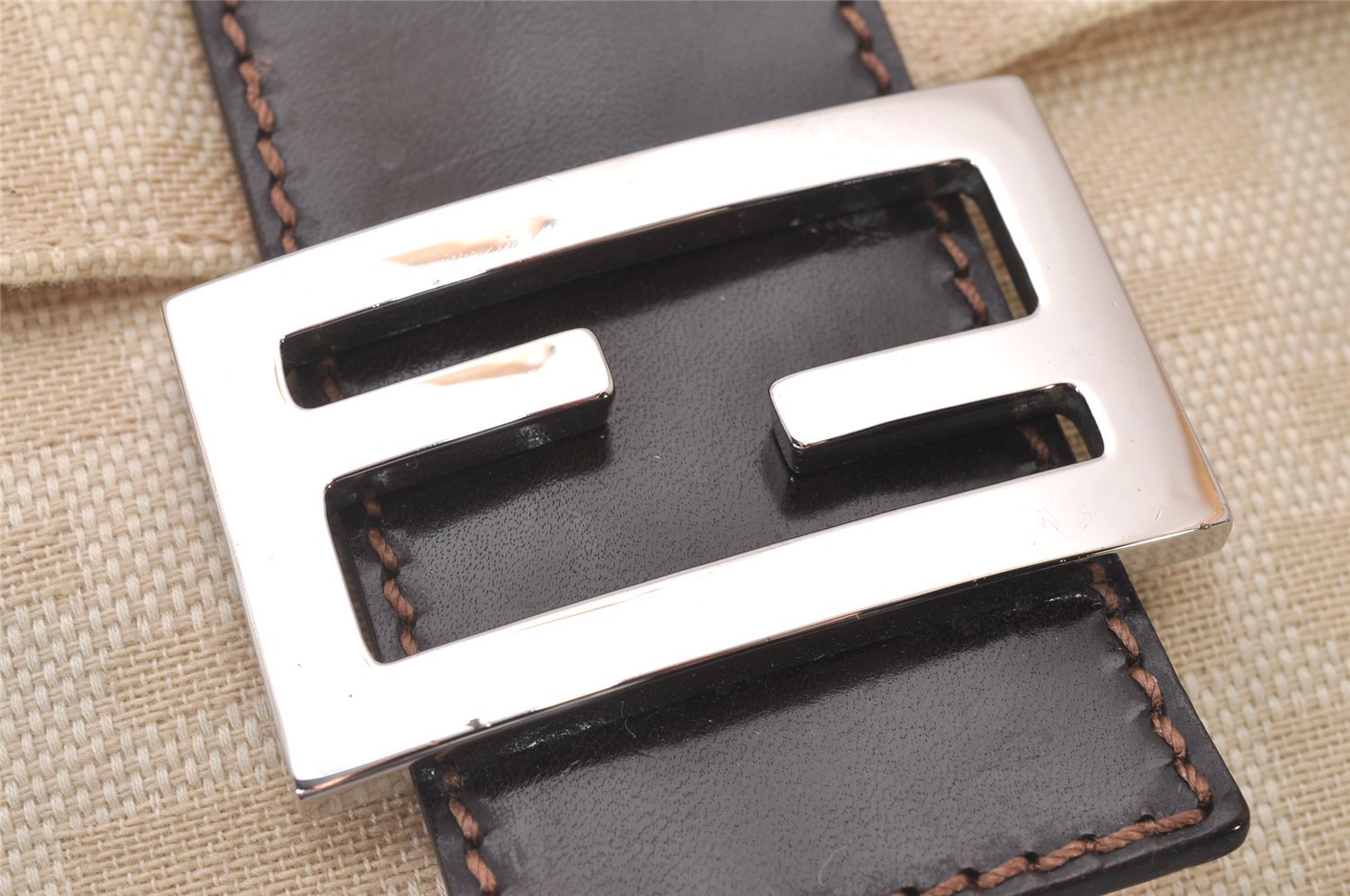 Authentic FENDI Zucca Mamma Baguette Shoulder Bag Canvas Leather Beige 6237I