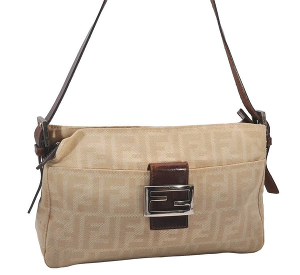 Authentic FENDI Vintage Zucca Shoulder Hand Bag Purse Canvas Leather Beige 6238I