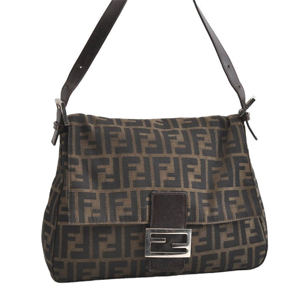 Authentic FENDI Zucca Mamma Baguette Shoulder Bag Canvas Leather Brown 6239I