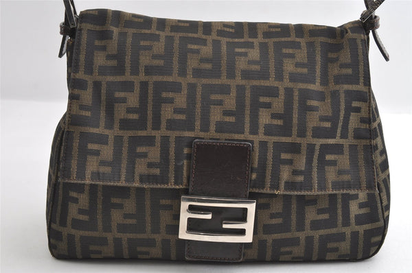 Authentic FENDI Zucca Mamma Baguette Shoulder Bag Canvas Leather Brown 6239I