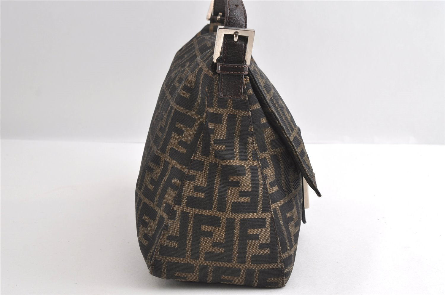 Authentic FENDI Zucca Mamma Baguette Shoulder Bag Canvas Leather Brown 6239I