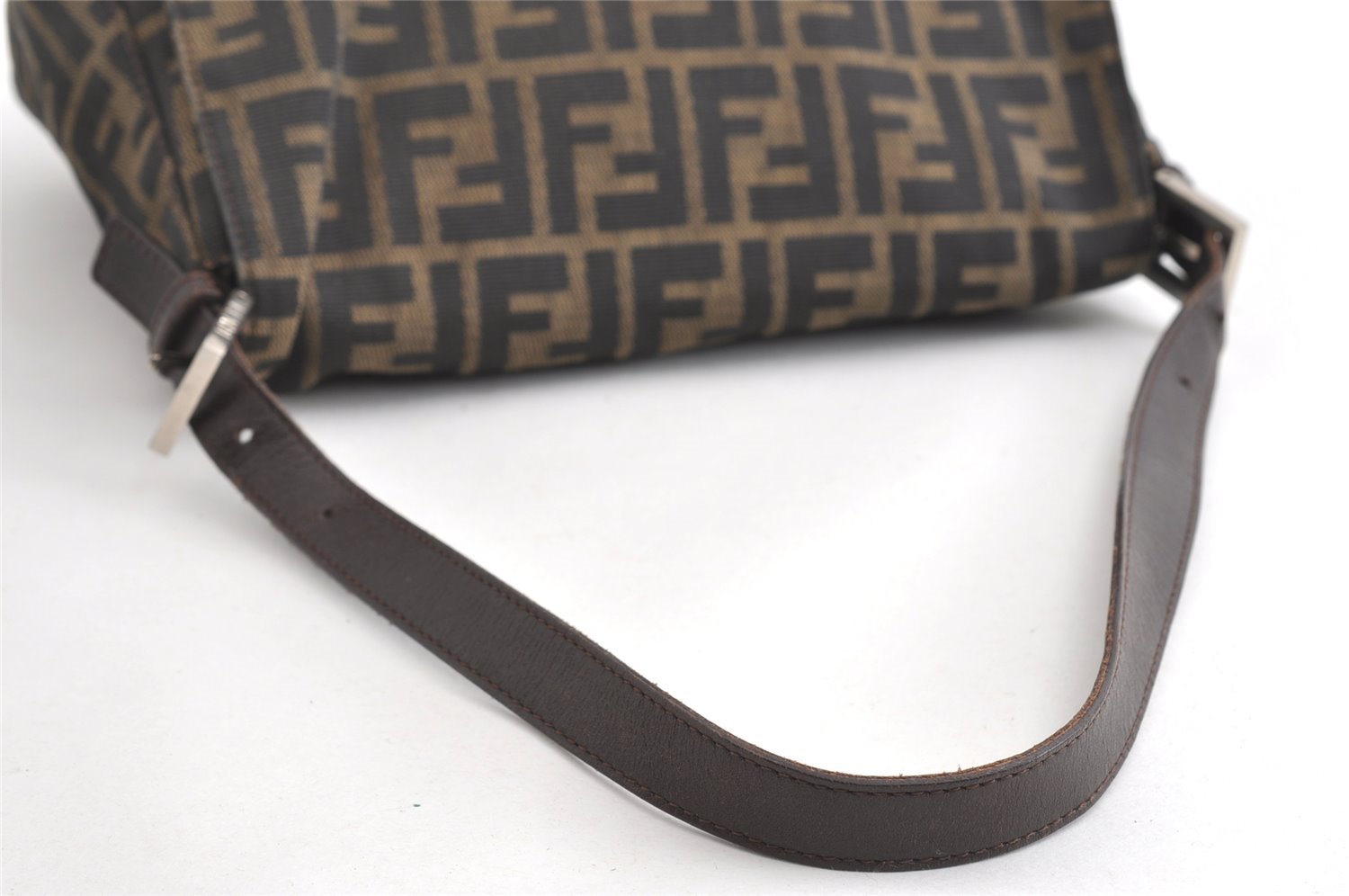 Authentic FENDI Zucca Mamma Baguette Shoulder Bag Canvas Leather Brown 6239I