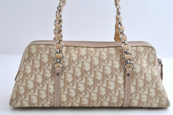 Authentic Christian Dior Trotter Romantic Hand Bag PVC Suede Leather Beige 6240I