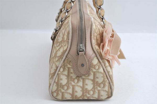 Authentic Christian Dior Trotter Romantic Hand Bag PVC Suede Leather Beige 6240I