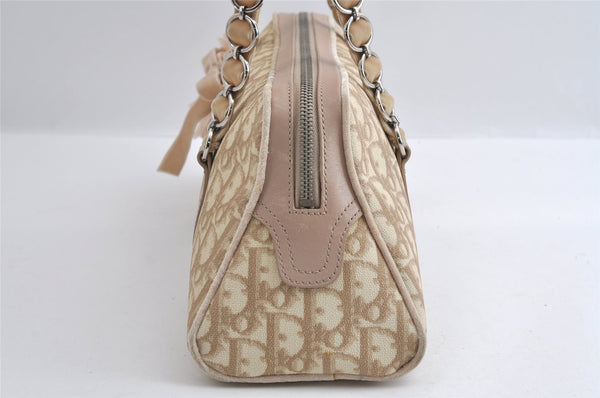 Authentic Christian Dior Trotter Romantic Hand Bag PVC Suede Leather Beige 6240I