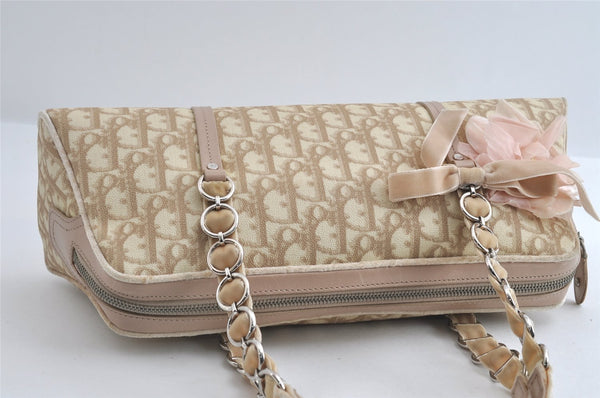 Authentic Christian Dior Trotter Romantic Hand Bag PVC Suede Leather Beige 6240I