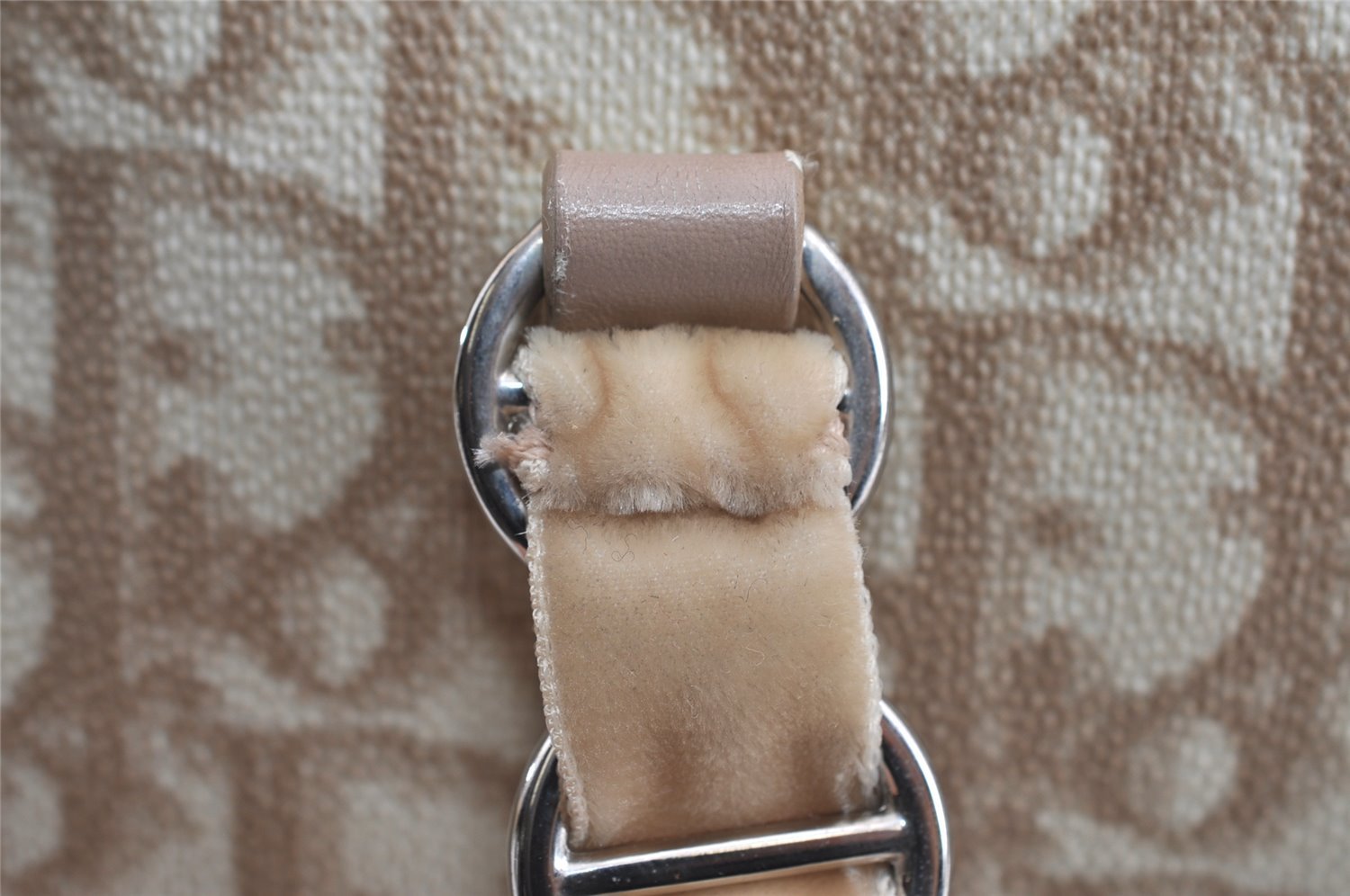 Authentic Christian Dior Trotter Romantic Hand Bag PVC Suede Leather Beige 6240I