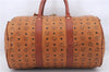 Authentic MCM Visetos Leather Vintage Boston Bag Brown 6244D