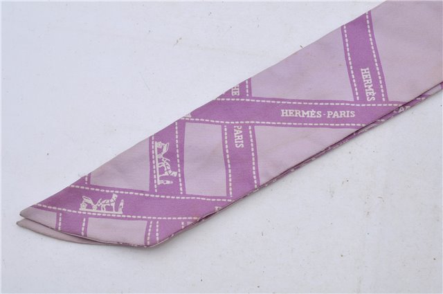 Authentic HERMES Twilly Scarf Bolduc Ribbon Pattern Silk Purple 6246C