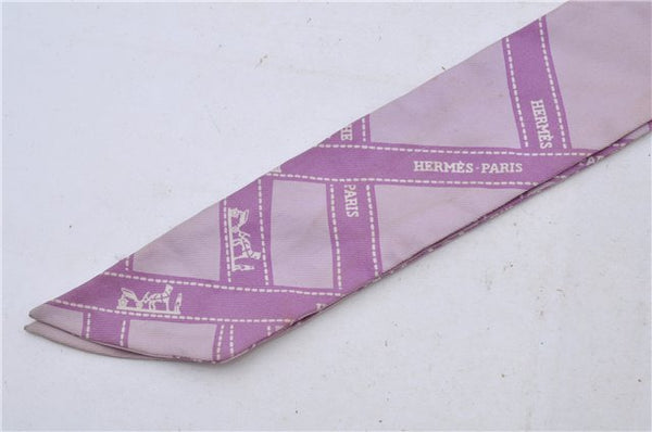 Authentic HERMES Twilly Scarf Bolduc Ribbon Pattern Silk Purple 6246C