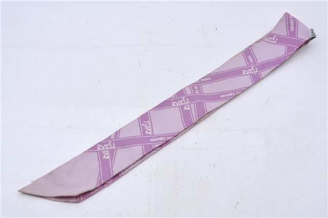 Authentic HERMES Twilly Scarf Bolduc Ribbon Pattern Silk Purple 6246C