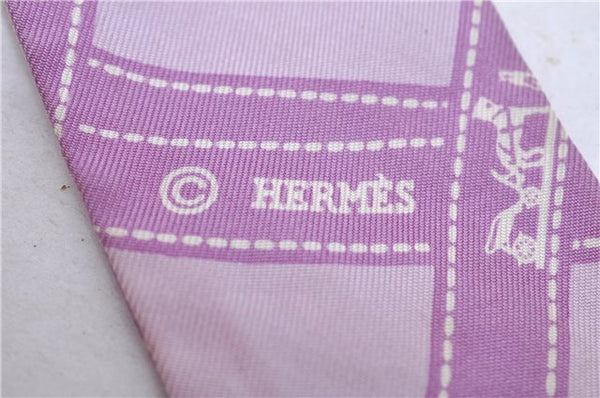 Authentic HERMES Twilly Scarf Bolduc Ribbon Pattern Silk Purple 6246C