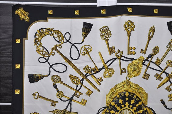 Authentic HERMES Carre 90 Scarf Key Tassel Motif Silk Black 6249C