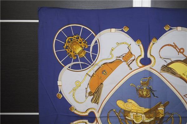 Authentic HERMES Carre 90 Scarf "SPRINGS" Silk Navy 6262D