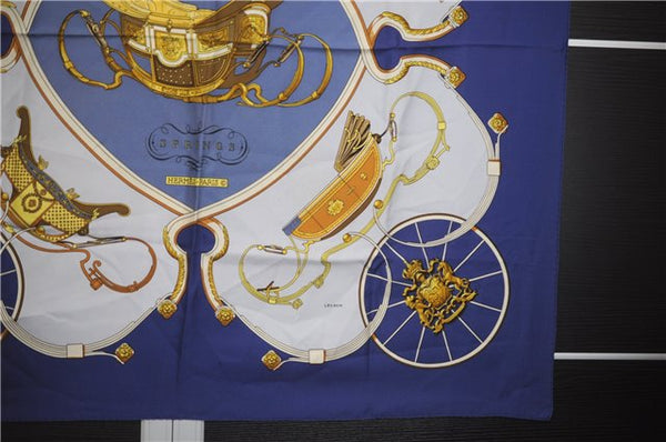 Authentic HERMES Carre 90 Scarf "SPRINGS" Silk Navy 6262D
