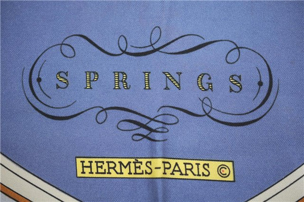 Authentic HERMES Carre 90 Scarf "SPRINGS" Silk Navy 6262D