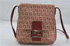 FENDI Zucchino Mamma Baguette Shoulder Cross Bag Canvas Leather Red Beige 6265D