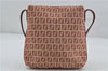 FENDI Zucchino Mamma Baguette Shoulder Cross Bag Canvas Leather Red Beige 6265D