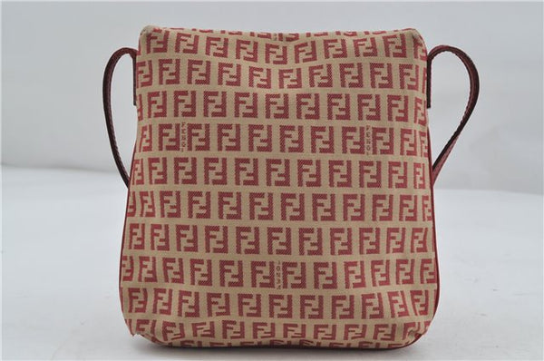 FENDI Zucchino Mamma Baguette Shoulder Cross Bag Canvas Leather Red Beige 6265D