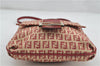 FENDI Zucchino Mamma Baguette Shoulder Cross Bag Canvas Leather Red Beige 6265D