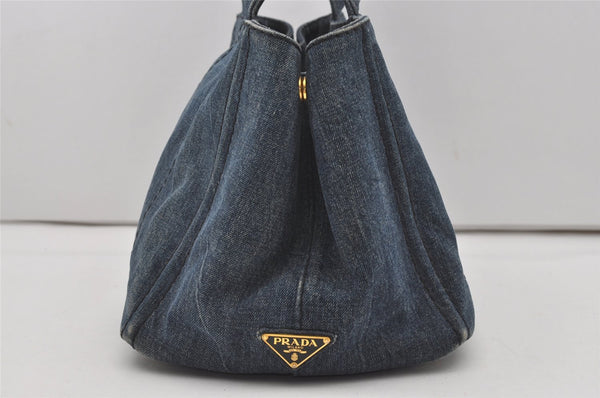 Authentic PRADA Vintage Canapa M Denim 2Way Shoulder Hand Bag Blue 6265I