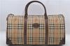 Authentic Burberrys Nova Check PVC Leather Travel Boston Bag Beige 6267D