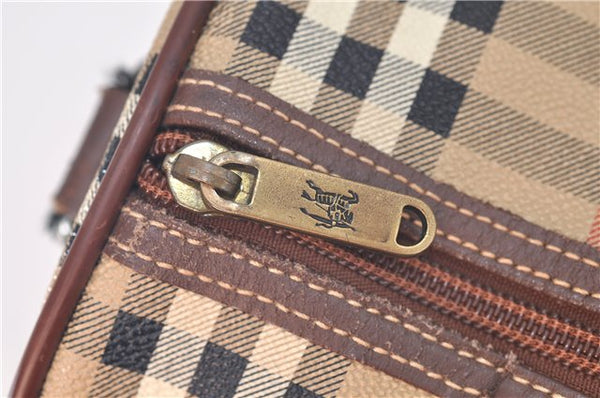 Authentic Burberrys Nova Check PVC Leather Travel Boston Bag Beige 6267D