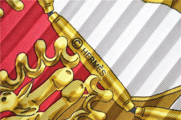 Authentic HERMES Pleats Scarf "LES CAVALIERS D'OR" Silk Red Box 6268D