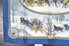 Authentic HERMES Carre 90 Scarf " l'Hiver en Poste" Silk Blue Box 6268F