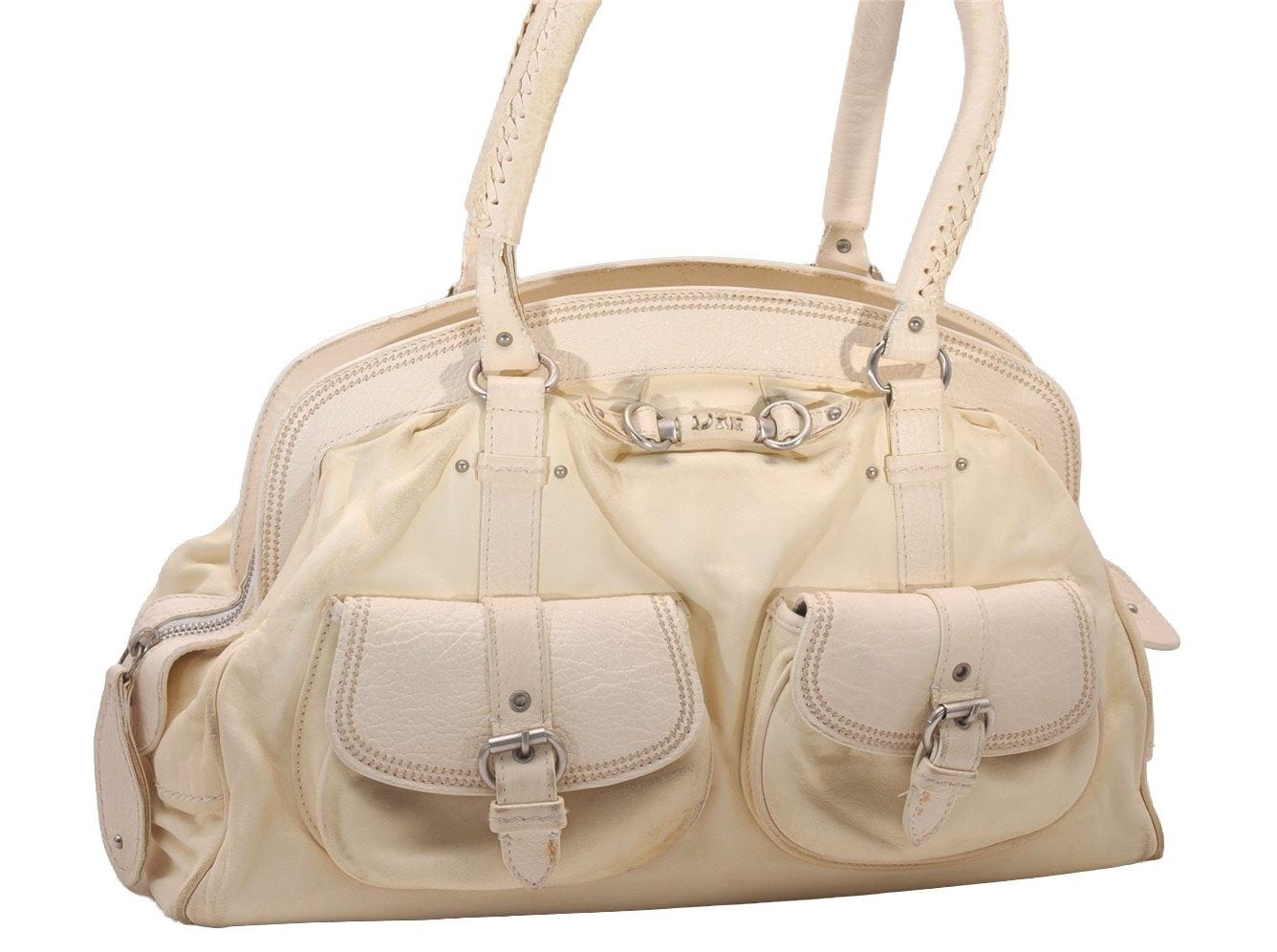 Authentic Christian Dior Vintage Shoulder Hand Tote Bag Leather White 6269I