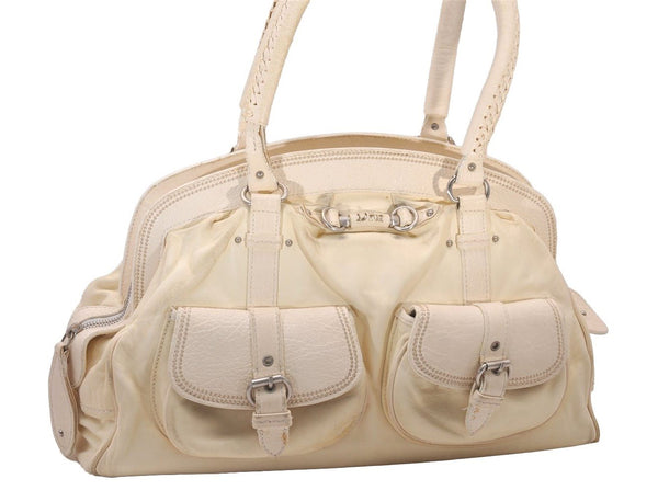 Authentic Christian Dior Vintage Shoulder Hand Tote Bag Leather White 6269I