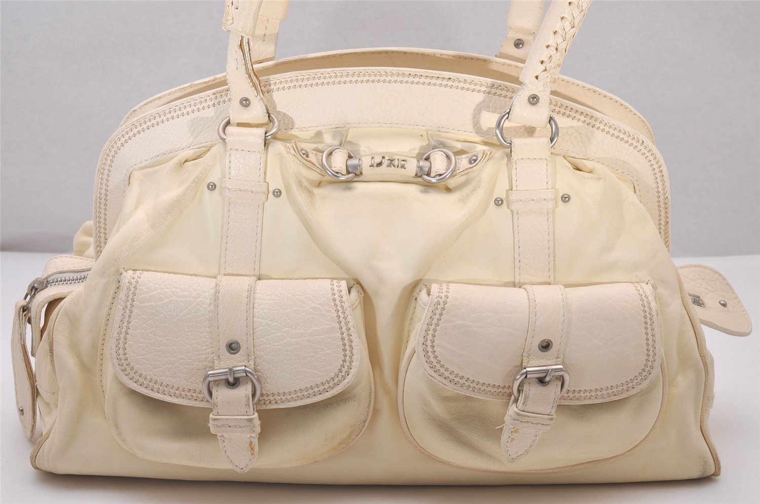 Authentic Christian Dior Vintage Shoulder Hand Tote Bag Leather White 6269I