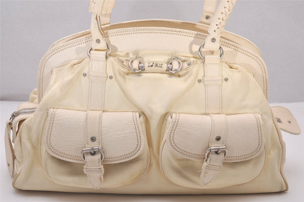Authentic Christian Dior Vintage Shoulder Hand Tote Bag Leather White 6269I