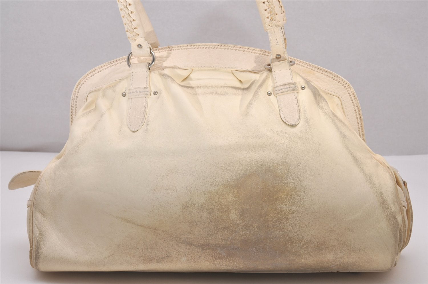Authentic Christian Dior Vintage Shoulder Hand Tote Bag Leather White 6269I