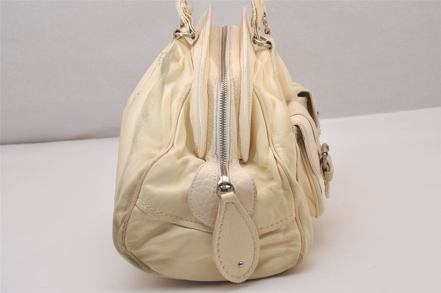 Authentic Christian Dior Vintage Shoulder Hand Tote Bag Leather White 6269I