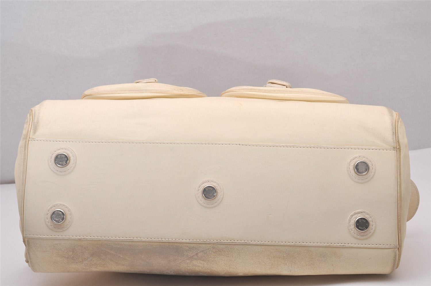 Authentic Christian Dior Vintage Shoulder Hand Tote Bag Leather White 6269I