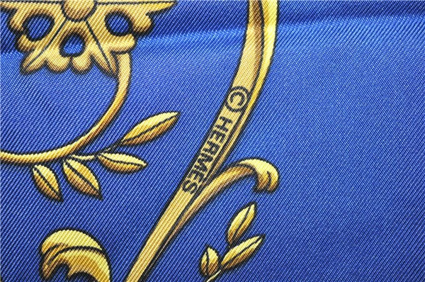 Authentic HERMES Carre 90 Scarf "LA PROMENADE DE LONGCHAMPS" Silk Blue 6271F