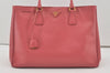 Authentic PRADA Vintage Saffiano Leather Shoulder Hand Tote Bag Pink 6271I