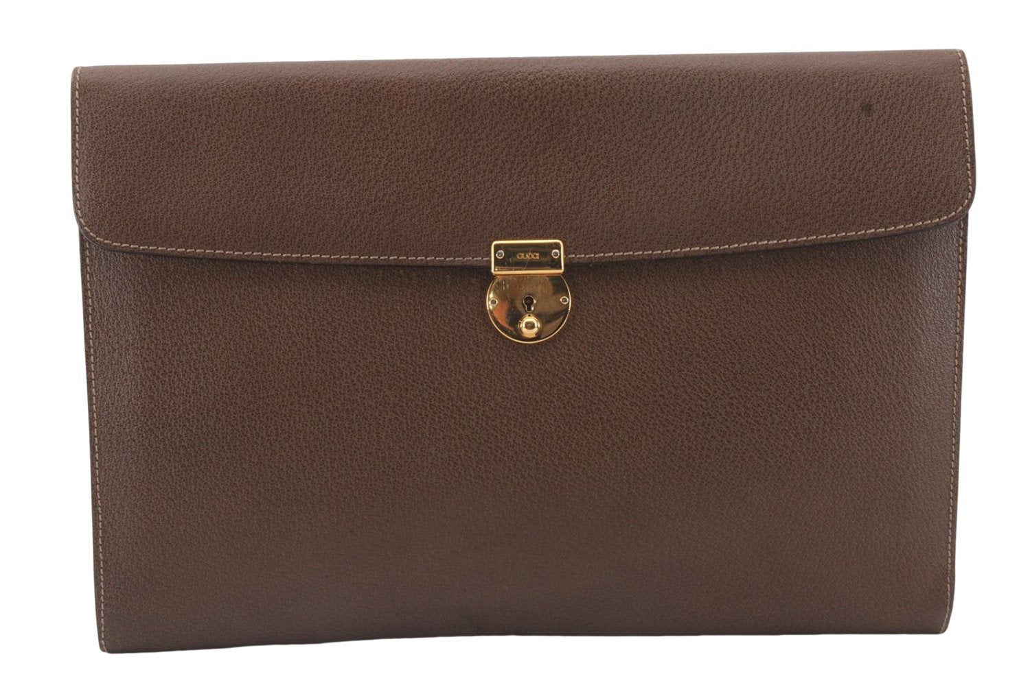 Authentic GUCCI Vintage Business Documents Case Clutch Bag Leather Brown 6272D