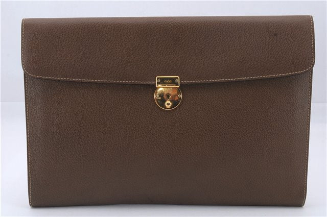 Authentic GUCCI Vintage Business Documents Case Clutch Bag Leather Brown 6272D
