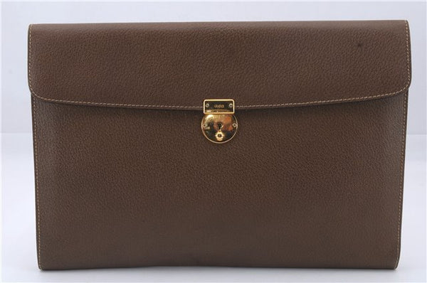 Authentic GUCCI Vintage Business Documents Case Clutch Bag Leather Brown 6272D