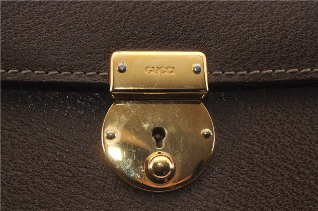 Authentic GUCCI Vintage Business Documents Case Clutch Bag Leather Brown 6272D