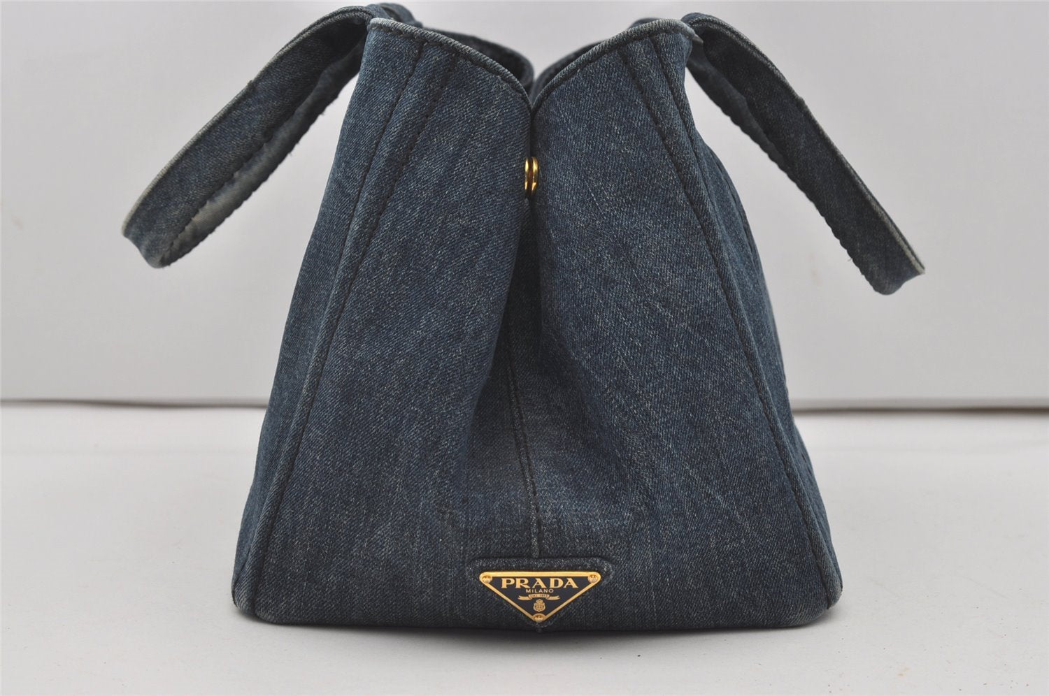 Authentic PRADA Vintage Canapa M Denim Tote Hand Bag Blue 6273I