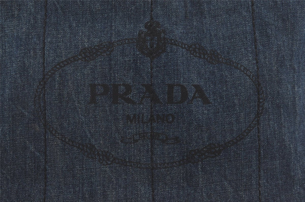 Authentic PRADA Vintage Canapa M Denim Tote Hand Bag Blue 6273I