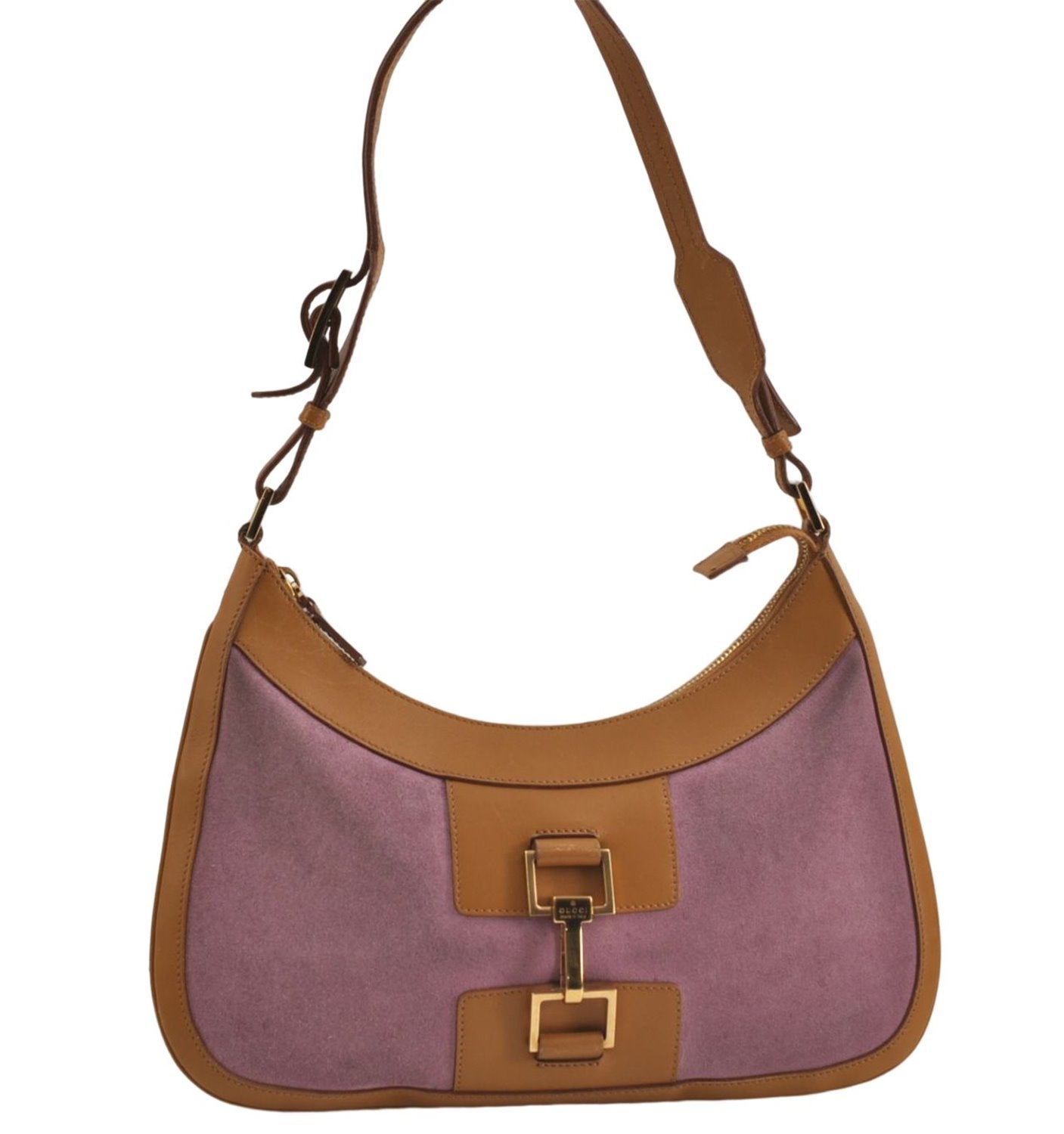 Authentic GUCCI Shoulder Hand Bag Suede Leather 0014128 Pink Brown 6274D